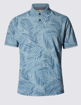 Pure Cotton Palm Leaf Print Polo Shirt